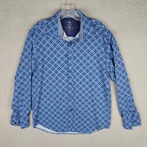 Con.Struct Button Down Mens M Blue Slim Fit Floral 4-Way Stretch Wicking Shirt
